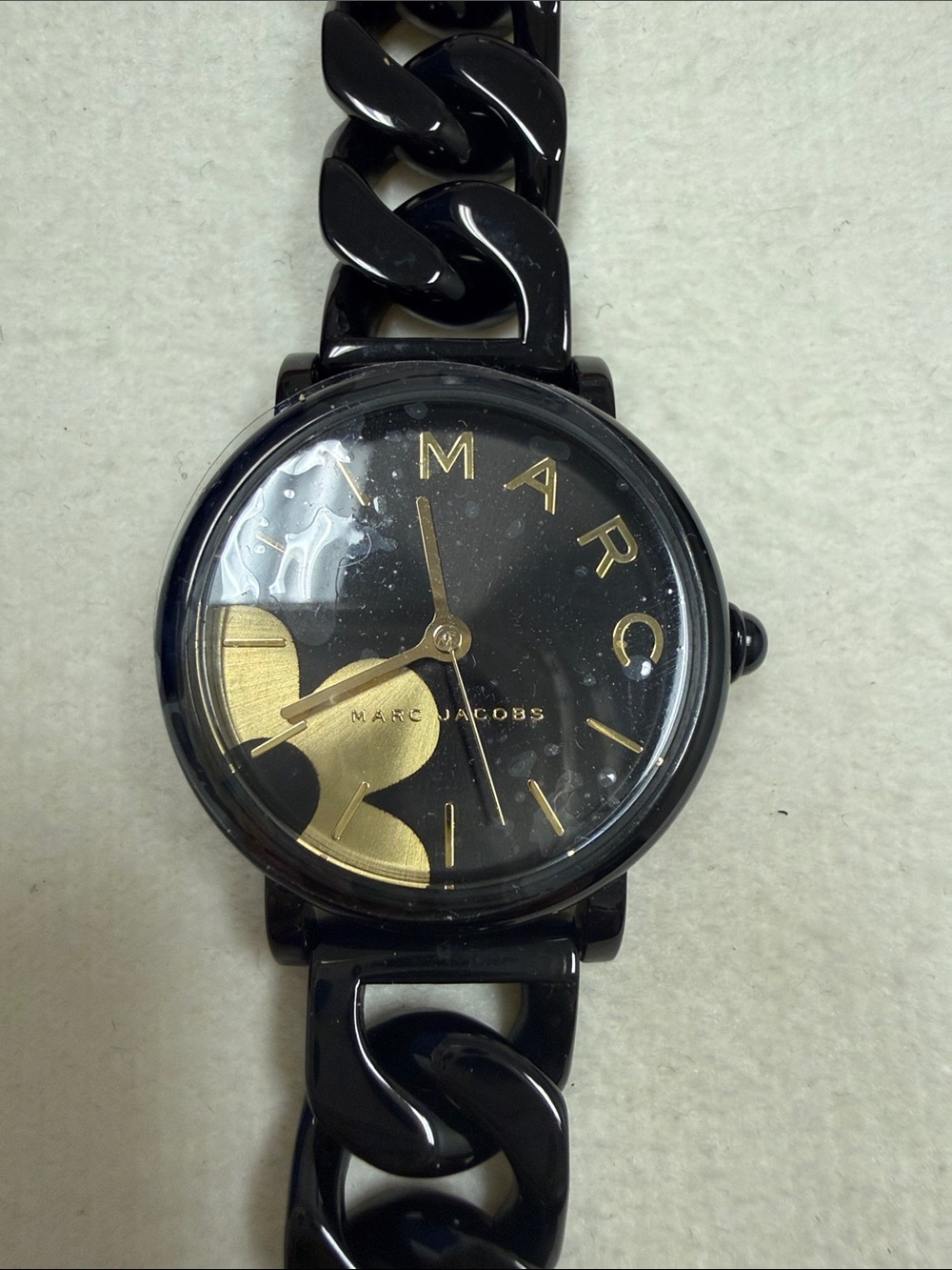 Marc Jacobs Black and Gold Accent Chain-Link Watch